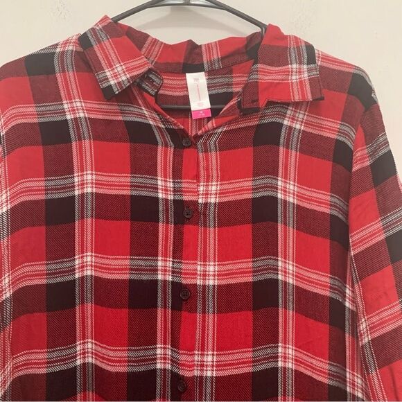 No Boundaries Red Plaid Lace Blouse Size M (7-9) - Picture 6 of 7